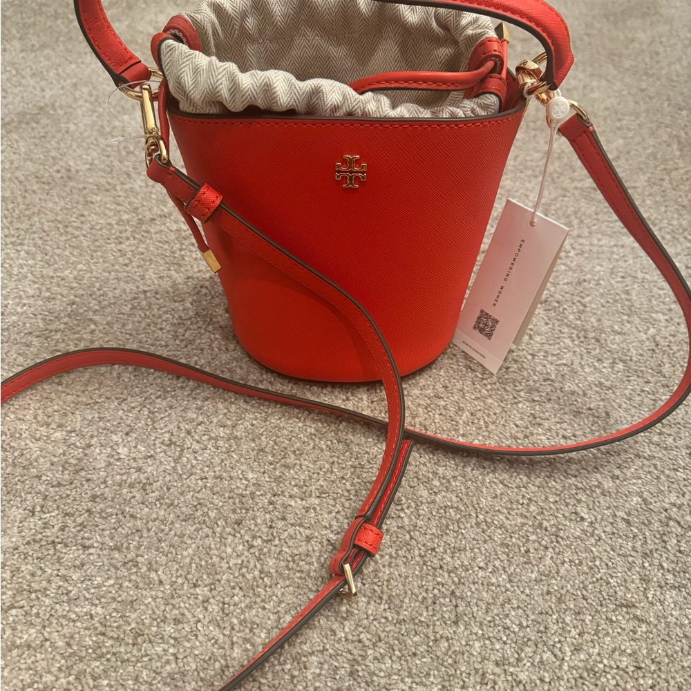 Tory Burch Vibrant Red Crossbody Mini Bucket Bag